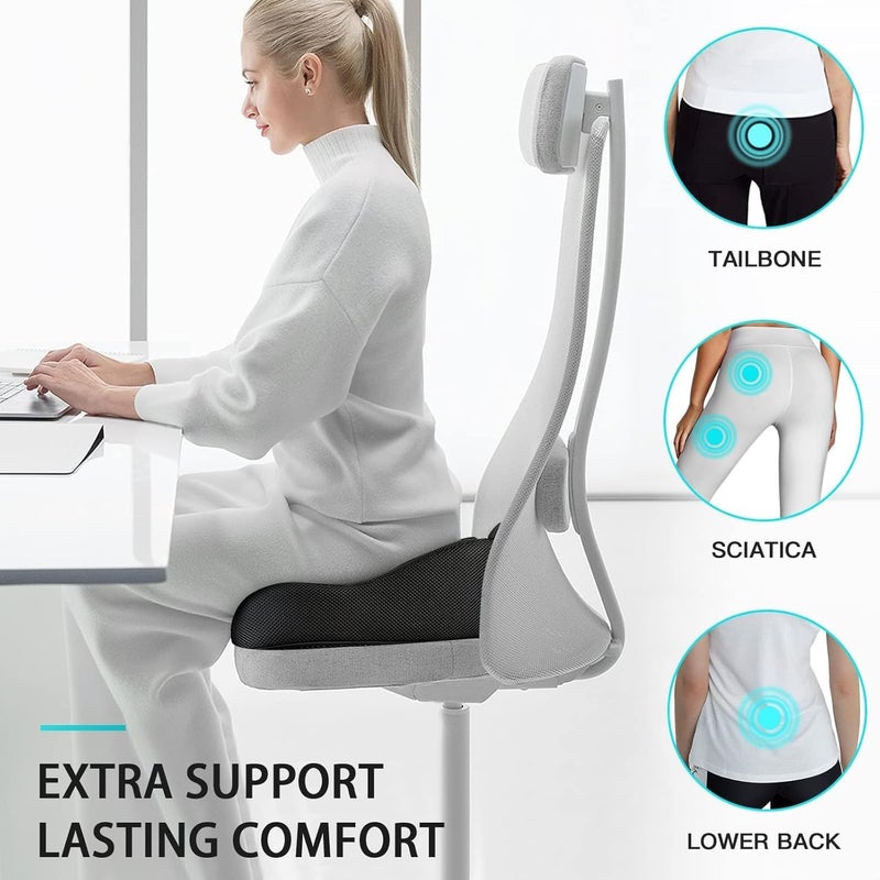 Benazcap X Large Memory Seat Cushion for Office Chair Pressure Relief Sciatica & Tailbone Pain Relief Memory Foam Firm Coccyx Pad for Long Sitting, for Office Chair, Gaming Chair and Car Seat Upgrade - Image 3